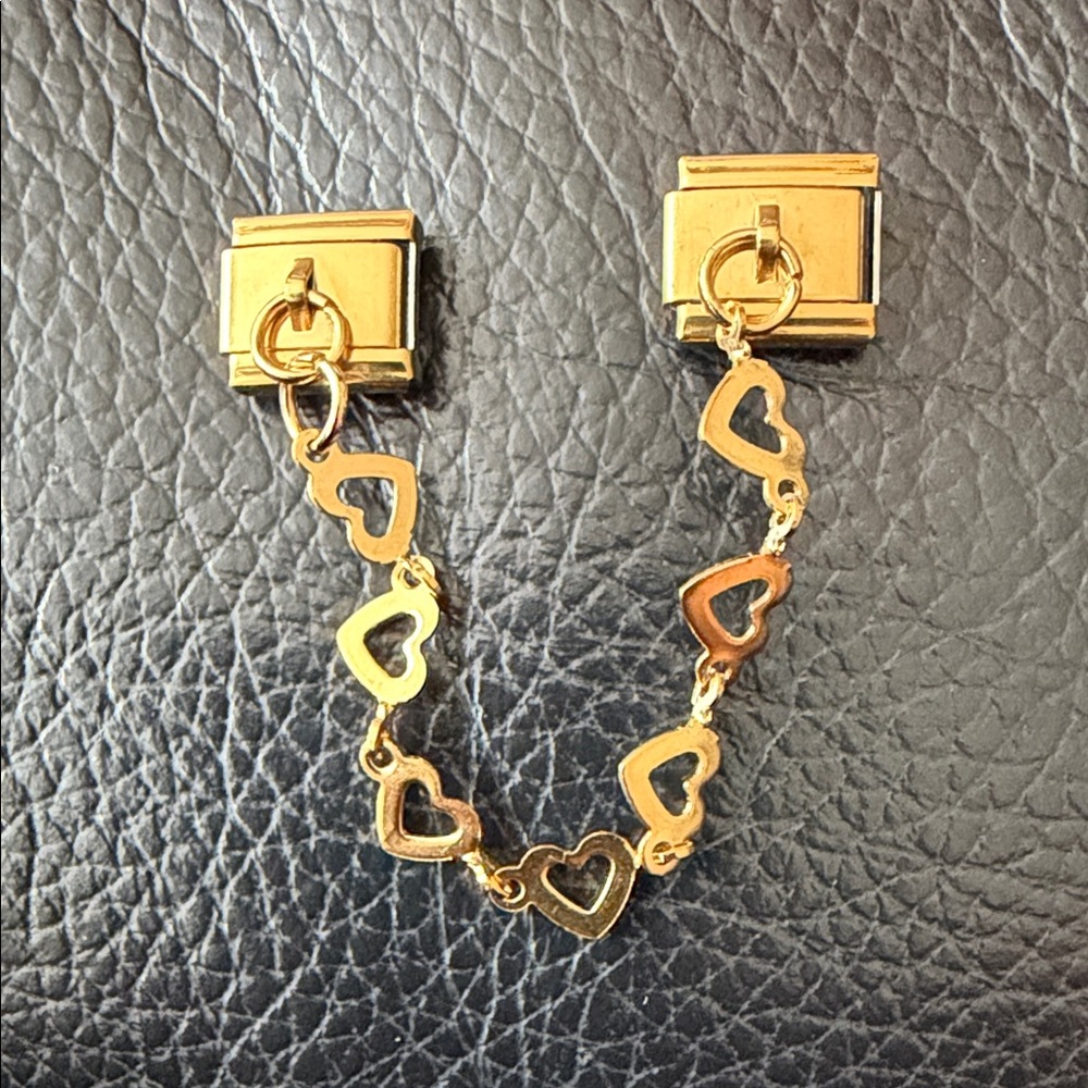 Gold Tone Heart Chain Italian Charm Connector Link